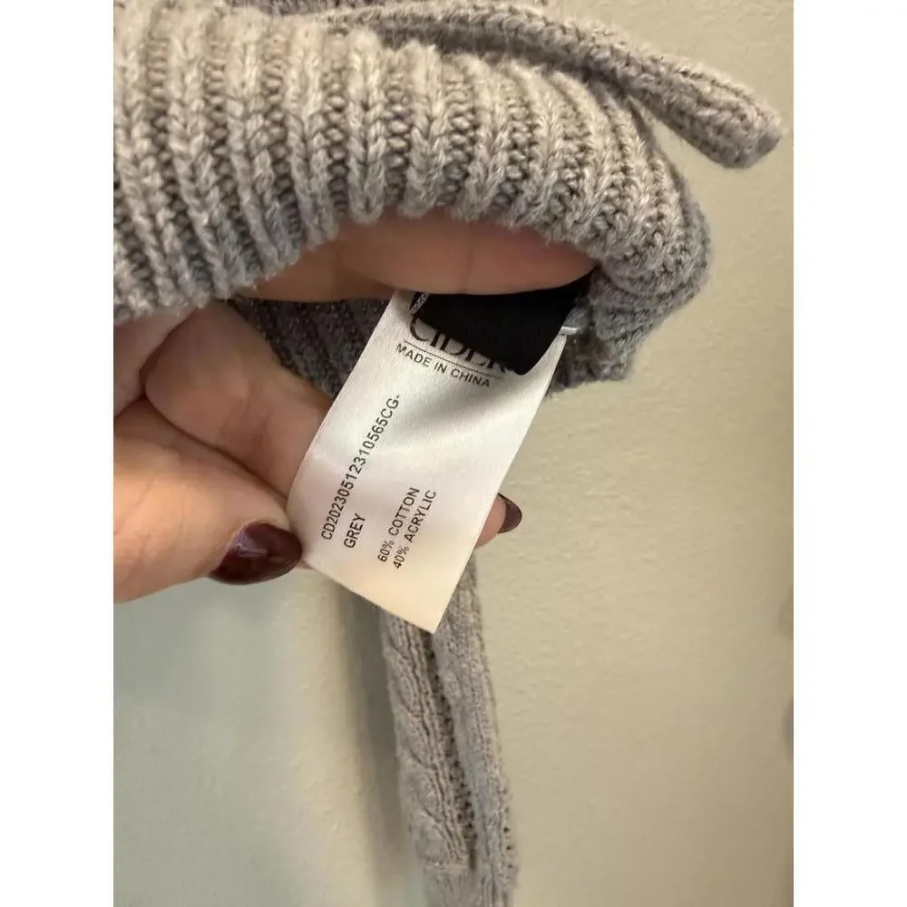 Cider Knit Hooded Zipper Hollow Out Cardigan in Gray, Women's Medium